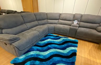 Limited time sale. Alejandro gray reclining sectional only $1399. Easy finance option. Same-day delivery.