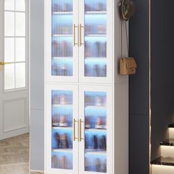 New assembled Tall Shoe Storage Cabinet with Acrylic Doors and LED Lights, 8-Tier Shoe rack
