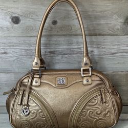 BRIGHTON Audra Vintage Metallic Gold Leather Handbag Large