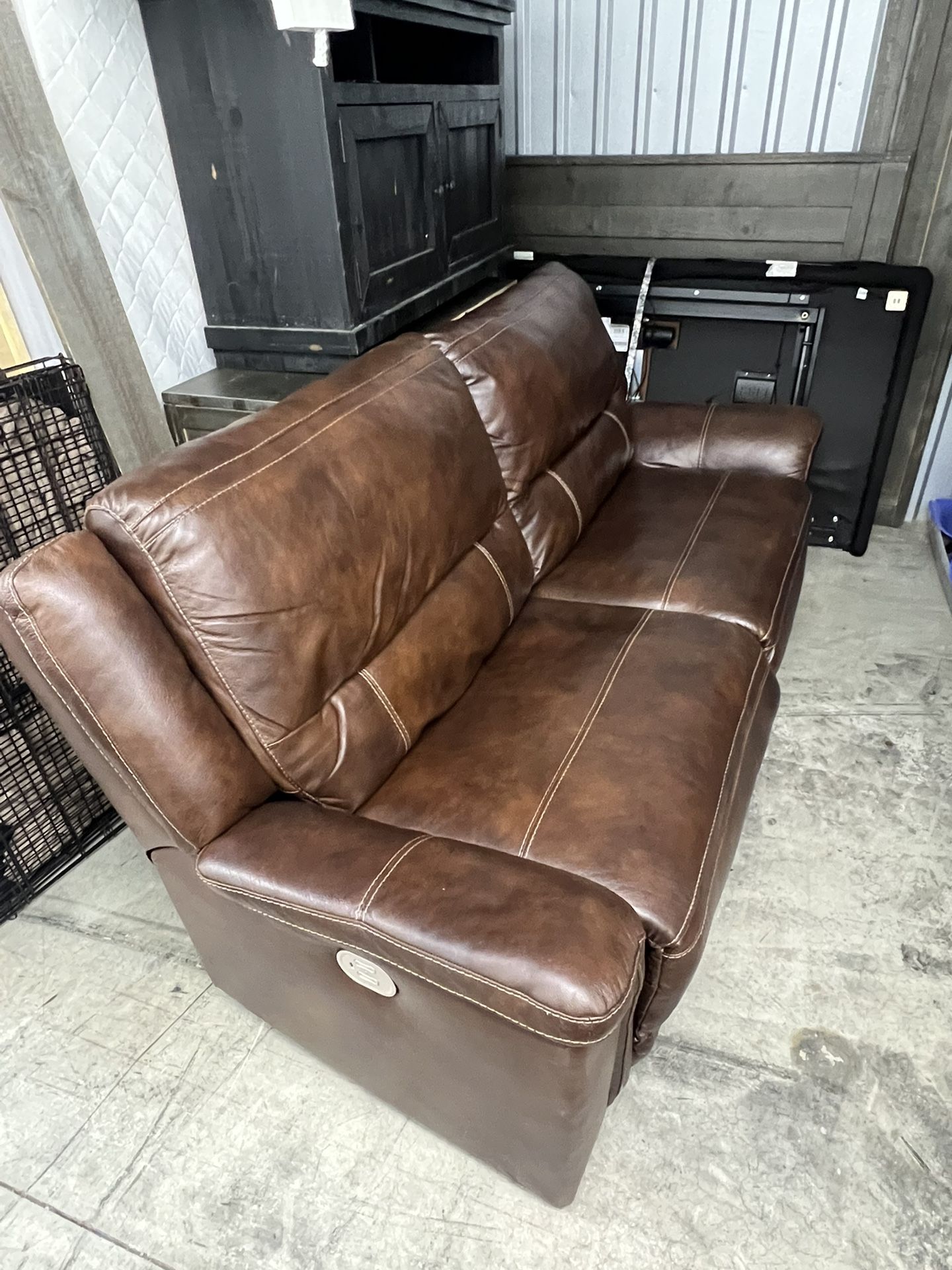 Oversized Powered Leather Love Seat