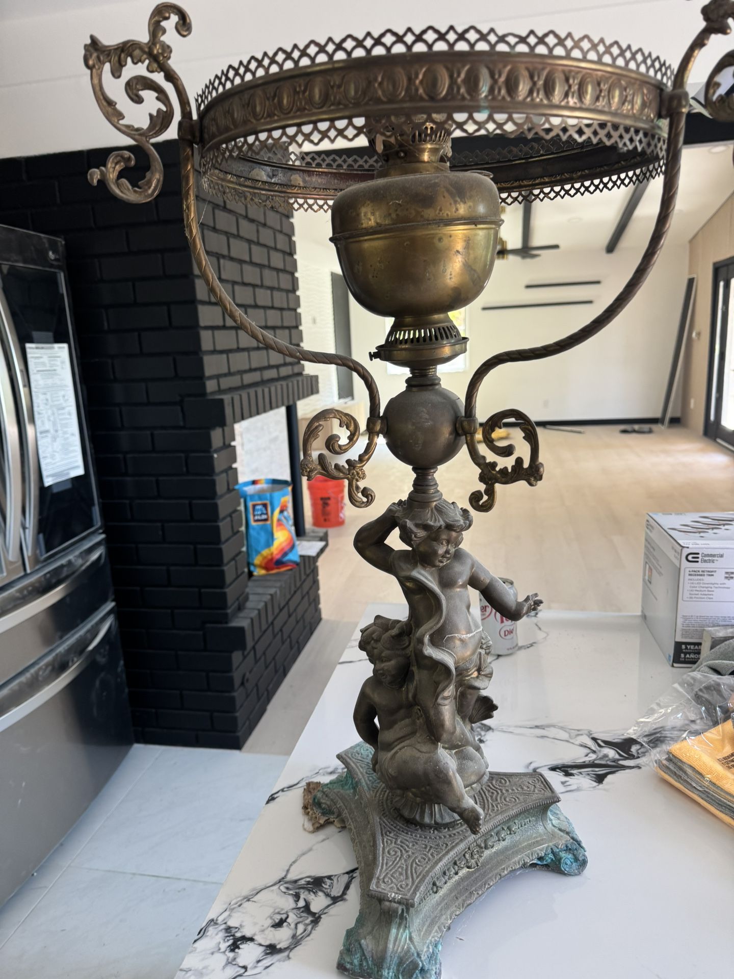 Antique brass oil lamp