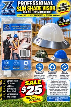 $25 New Zeluga Professional Sun Shade Visor for Full Brim Hard Hat