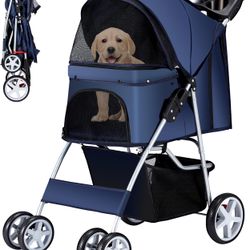 Azaeahom Pet Stroller, 4 Wheels Pet Strolling Cart for Medium/Small Dogs and Cats,Foldable