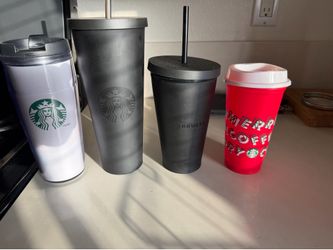 4 Starbucks tumblers and thermos