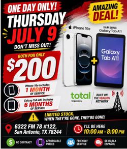 Get an **iPhone 16e + Samsung Galaxy Tab A11 for ONLY $200!