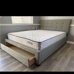 Queen Grey Platform Bed With Ortho Mattress Included 