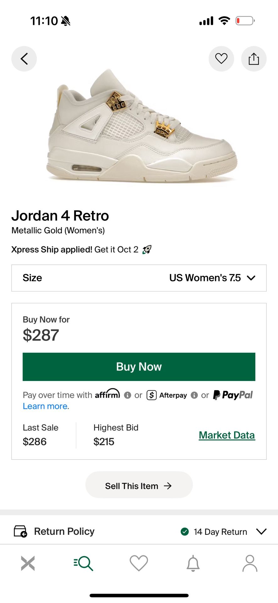 Jordan 4 Metallic Gold