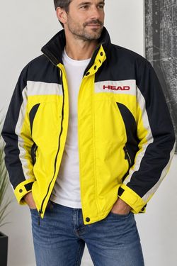 Vintage HEAD Ski Jacket Mens M Yellow Black Colorblock Retro 90s Snowboard