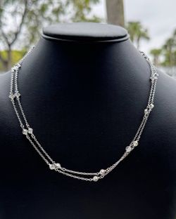 Jewelry 925 sterling silver 38” necklace chain CZ 5.00CTW stones 7.60 grams 1.00mm