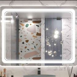 Keonjinn 40 X 32 Inch LED Mirror Bathroom Vanity Mirror With Lights, Lighted Makeup Mirror, Rounded Arc Corner Wall Mounted Dimmable Anti-Fog Waterpro
