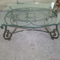 Glass Top Wrought Iron Coffee Table And End Table