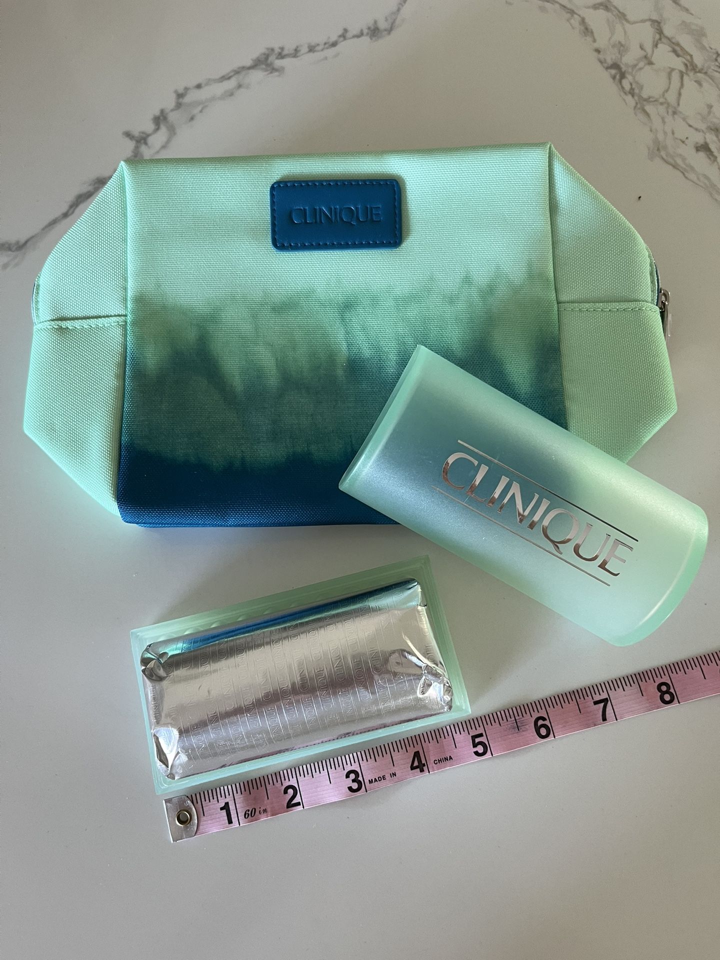 Clinique Large Bar Facial Soap & Aqua Teal Cosmetic Bag, Case & Drain Bar.