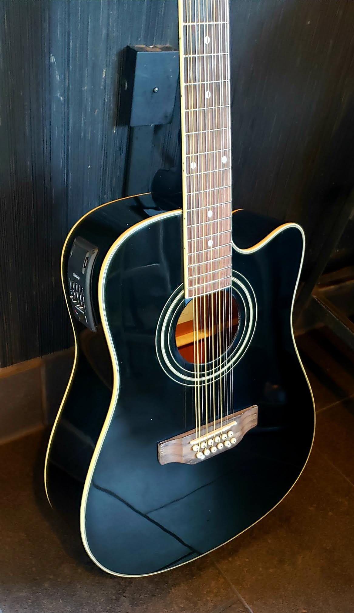 New 12 String Acoustic Electric Guitar Black Combo Gig Bag & Accessories Guitarra Electrica Acústica 12 Cuerdas para Requintiar Corridos y Sierreño