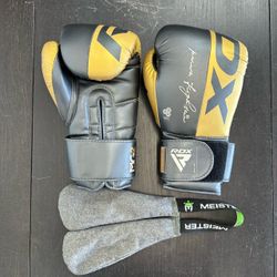 RDX F4 Boxing Gloves, 14 oz, Gray/Gold