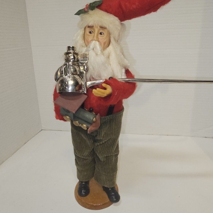 Vintage Christmas Santa W/ Toy Train Wood Base 12” and Godinger Snowman Snuffer