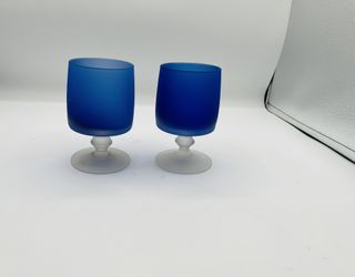 Vintage Frosted Cobalt Blue Glasses Of 2