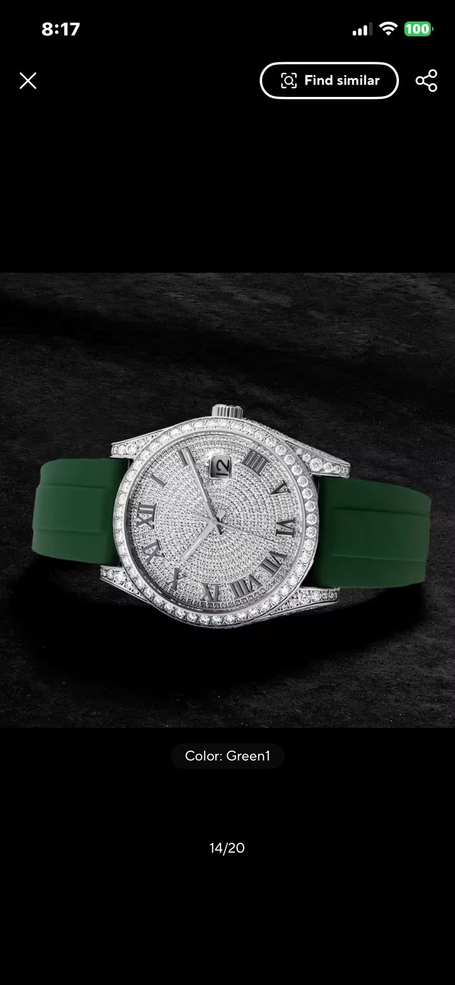 Luxury VVS1 Watch with Green Rubber Strap