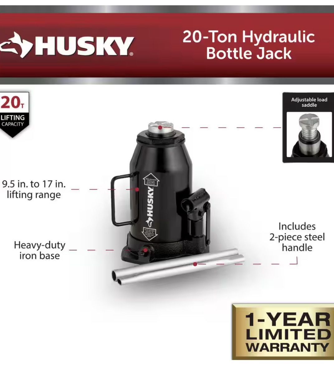 Brand New Husky 20-Ton Hydraulic Bottle Car Jack