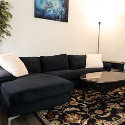 Like New Velvet Couch With Chaise Sofa Black