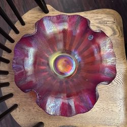 Fenton Ruby Red Revival Ribbed Stretch Bowl 12”