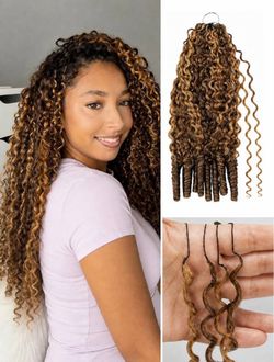 Curlyme Pre-Separated Human Crochet Hair #4/27 Highlight 16" 100g 2Packs