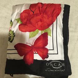Oscar De La Renta Multicolor Butterfly And Red Flowers 