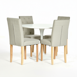 Homy Casa Clift 5PC Dining Table Set 31.5” White Table with 4 Douro Upholstered Grey Chairs