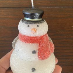 Pottery Barn Medium Glitter Snowman Candle 4” Tall Christmas Holiday VINTAGE