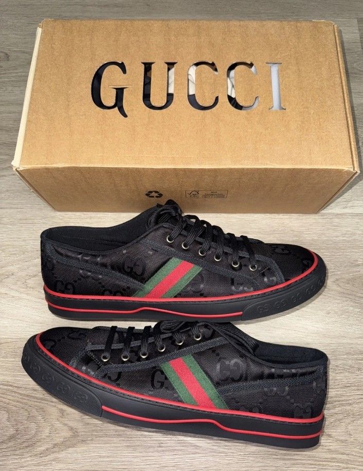 New Gucci Tennis 1977 Off the Grid Low 'Black’ Low Top Sneakers Size 11