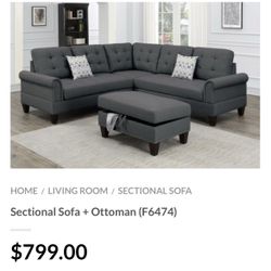 Gray Sectional Sofa With Storage Ottoman