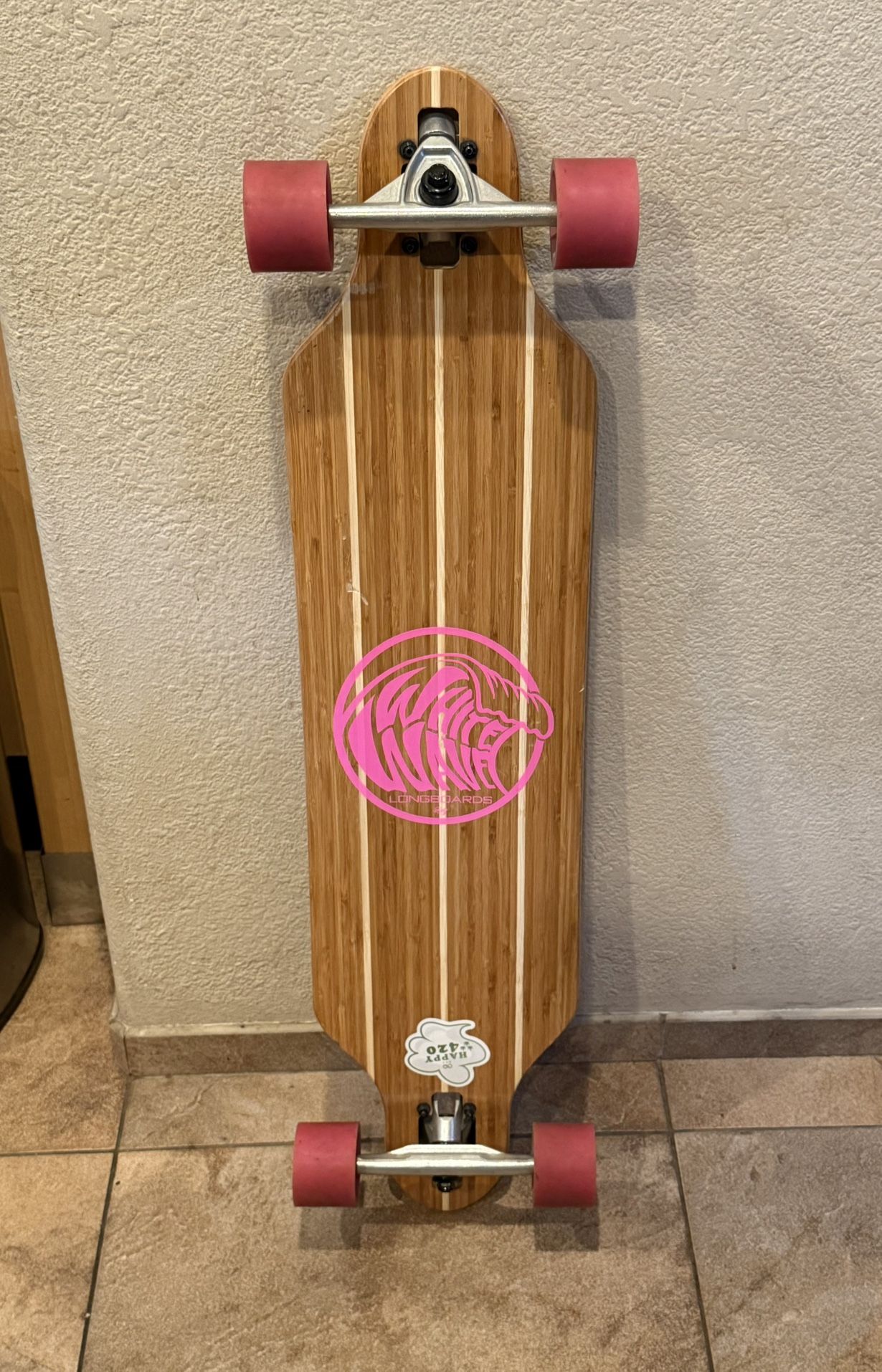 39” White Wave Longboard 9 Ply Bamboo Cruiser Drop Through Aluminum Trucks