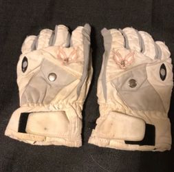 Girls Snow Gloves White Pink Logo