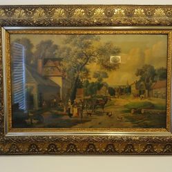 late 19th-century antique pastoral scene lithograph print 