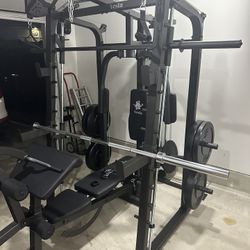 Vesta Fitness Smith Machine 2001 w/Bench Attachment | 230lb Bumpers Weights | 7ft Olympic Bar | Fitness | Gym Equipment | FREE DELIVERY 🚚 