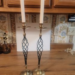 Pair Of Candle Holders And Candles 