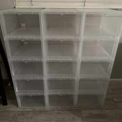 15 Clear drop front shoe boxes for $4 each