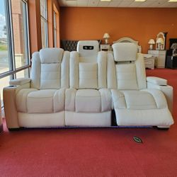 Party Time Power Reclining White Sofa