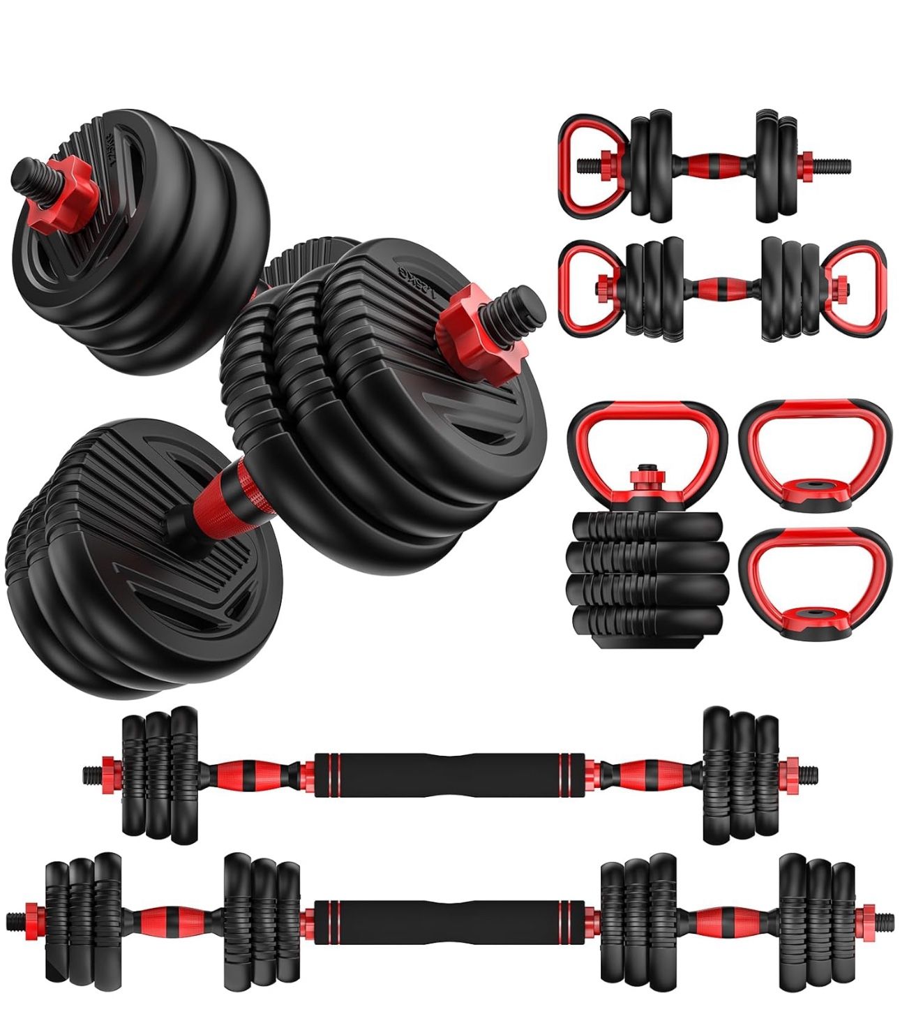 Adjustable Dumbbell Set 20LBS/35LBS/55LBFree Weights Dumbbells, 4 in 1 Weight Set, Dumbbell, Barbell, Kettlebell, Push-up, Home Gym Fitne