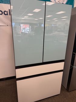 SAMSUNG- Bespoke 29 Cu.Ft Standard Depth Morning Blue/White Glass 4 Door French Door Smart Fridge w/ Beverage Center (Warranty Available)