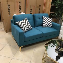 Luxurious 2-pc sofa set loveseat & sofa teal green velvet fabric  on sale