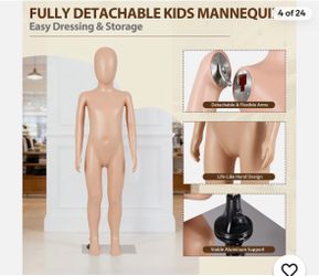 43.3" Height Child Mannequin Full Body Realistic Adjustable Detachable Manikin