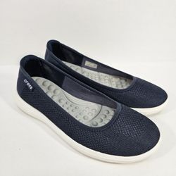 Crocs Reviva Ballet Flats Blue Walking Slip On Shoes 205880 Women's US Size 8
