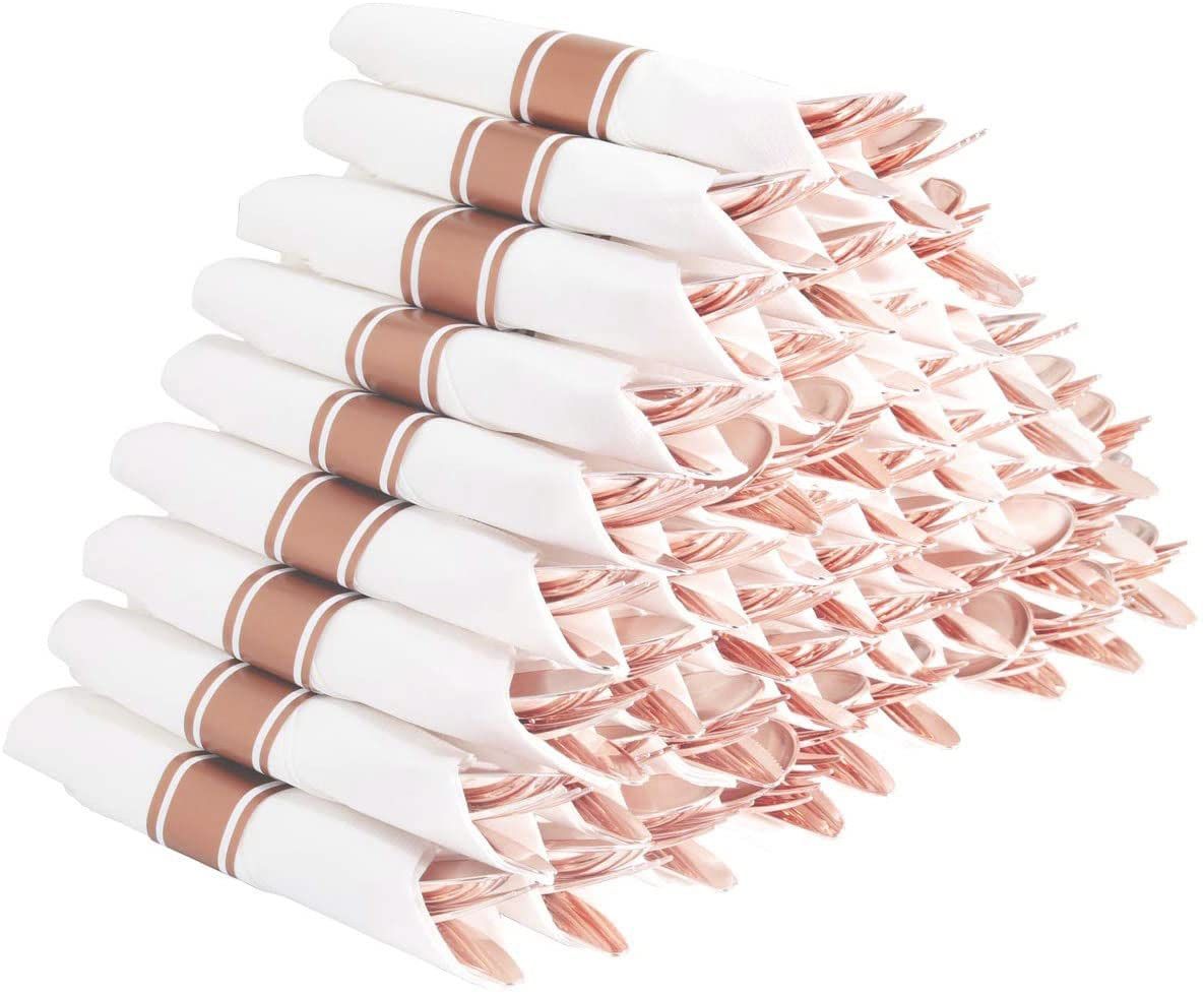 Supernal Set Of 60 Packs Rose Gold Silverware - Heavy Weight Cutlery With Linen Napkin Suit For Wedding, Party