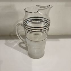 1940'S NEAT MACBETH EVANS COCKTAIL PITCHER WITH FROSTED BOTTOM & PLATINUM RINGS