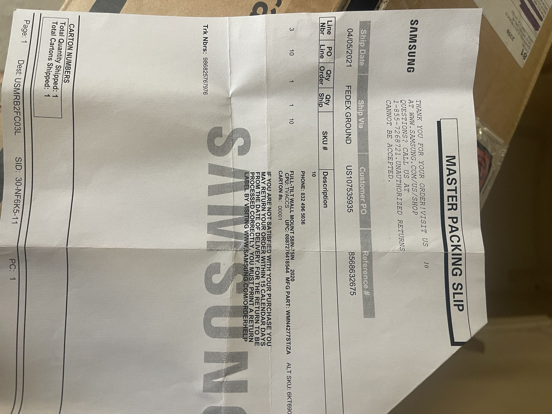 Samsung TV wall bracket, new in box!