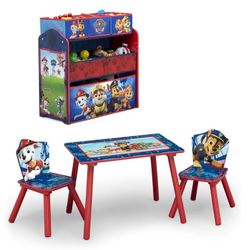 Paw Patrol 4-Piece Toddler Playroom Set – Includes Table, 2 Chairs & Toy Bin