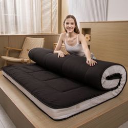 NEW Futon Floor Mattress – Extra Thick, Foldable Sleeping Pad (Queen Size, Black)