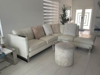 Modern White Leather Sectional (Top Grain)