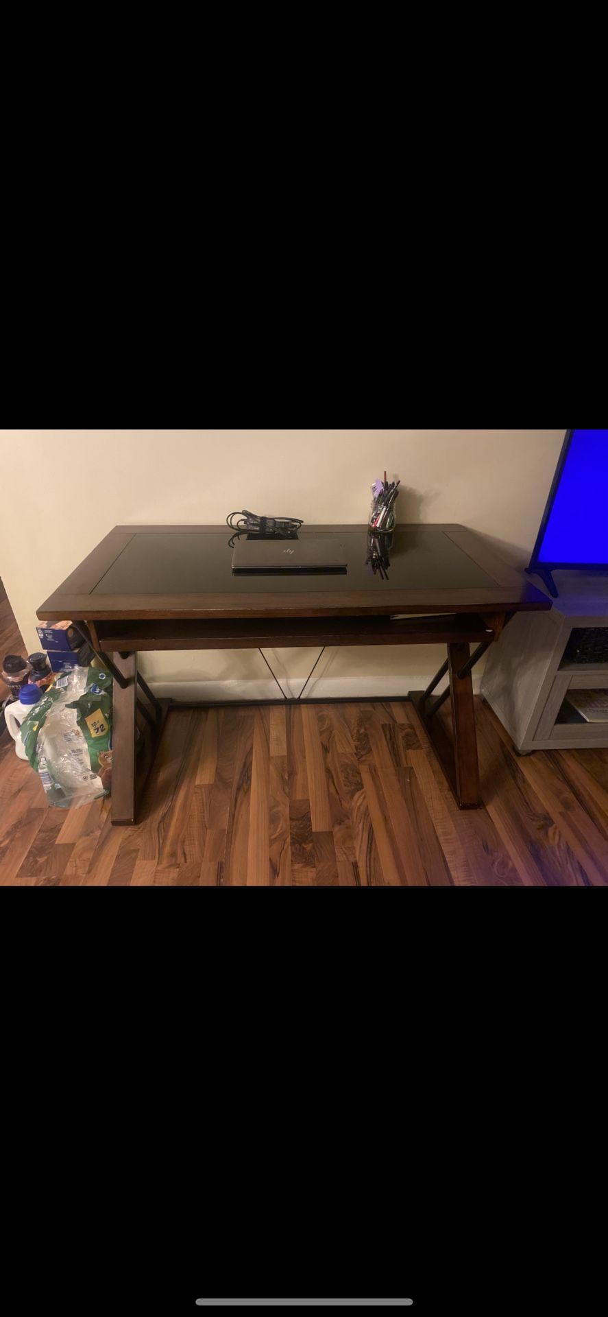 Solid Wood, Glass-Top Desk