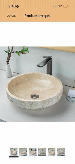 Round Stone Vessel Bathroom Sink travertine
